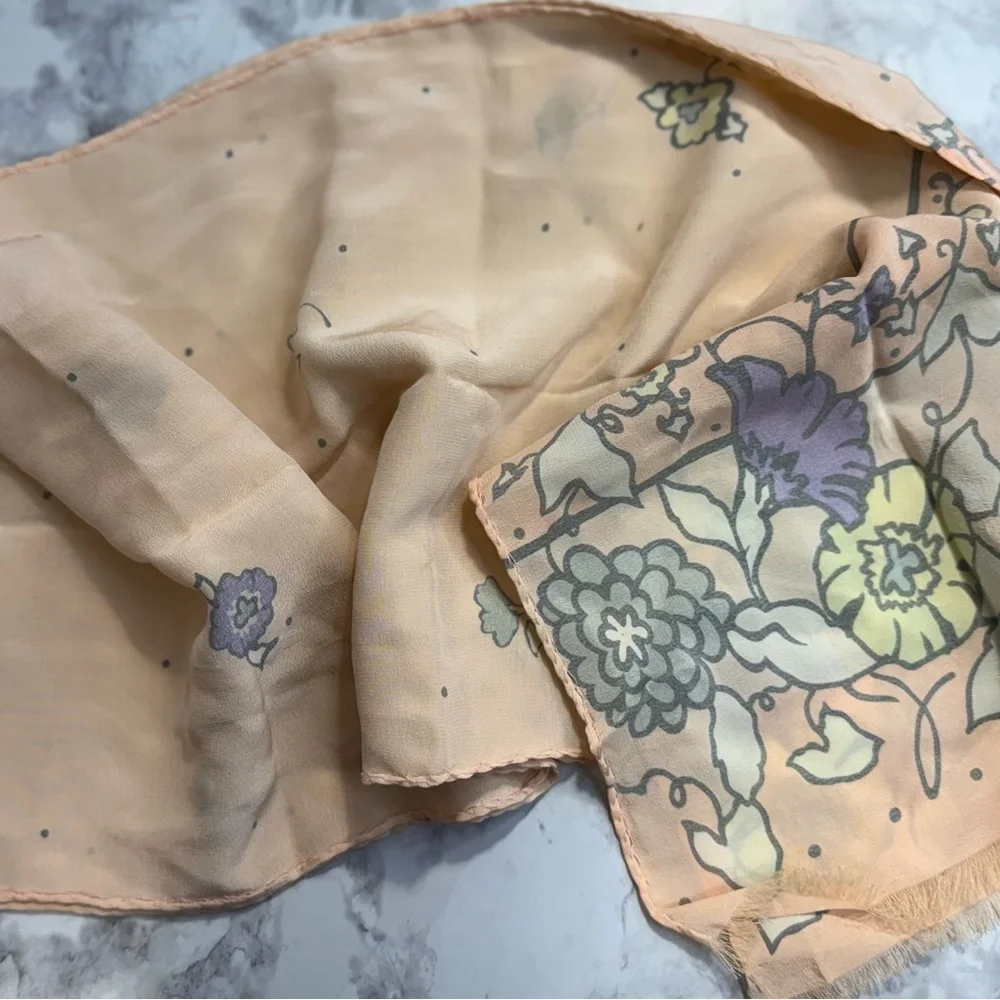 100% silk Vintage Ginnie Johansen peach floral design scarf
